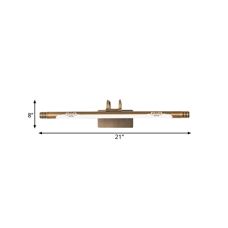 Skørter | Tube Bathroom Vanity Light Classic Metal LED Bronze/Brass Wall Lamp in White/Warm Light, 21"/26"/29" B