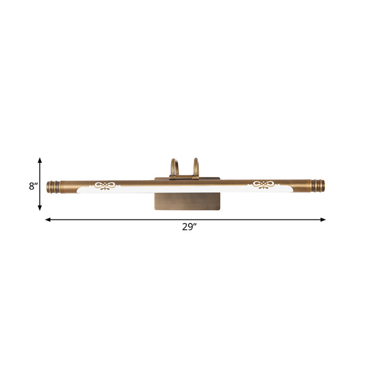 Skørter | Tube Bathroom Vanity Light Classic Metal LED Bronze/Brass Wall Lamp in White/Warm Light, 21"/26"/29" B