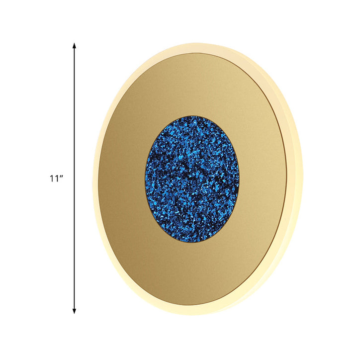 Lisslune | Blue and Brass Disk LED Wall Light Modernist 8"/11" Dia Wall Mount Lamp with Acrylic Shade