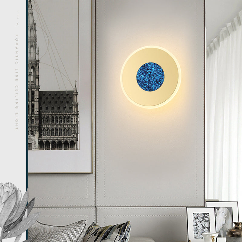 Lisslune | Blue and Brass Disk LED Wall Light Modernist 8"/11" Dia Wall Mount Lamp with Acrylic Shade