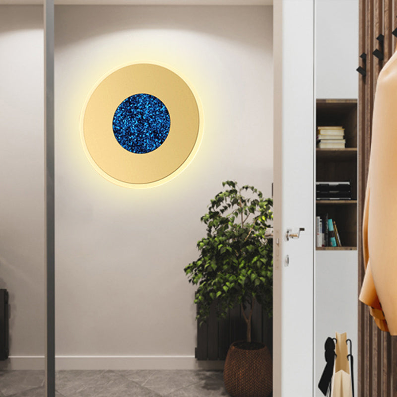 Lisslune | Blue and Brass Disk LED Wall Light Modernist 8"/11" Dia Wall Mount Lamp with Acrylic Shade
