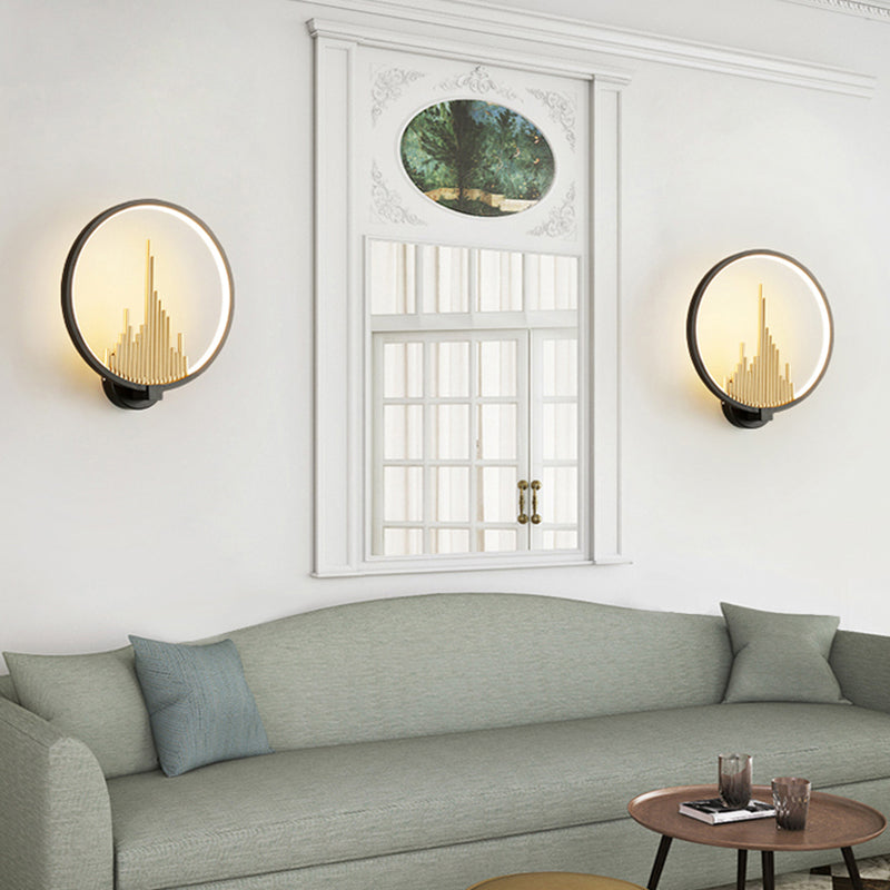 Lisslune | Acrylic Halo Ring LED Wall Light Modern Wall Mounted Lamp in Black/White with Mountain Pattern, Warm Light