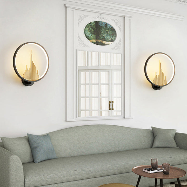Lisslune | Acrylic Halo Ring LED Wall Light Modern Wall Mounted Lamp in Black/White with Mountain Pattern, Warm Light
