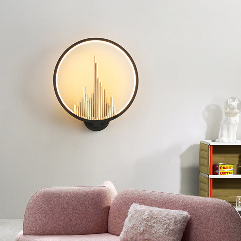 Lisslune | Acrylic Halo Ring LED Wall Light Modern Wall Mounted Lamp in Black/White with Mountain Pattern, Warm Light