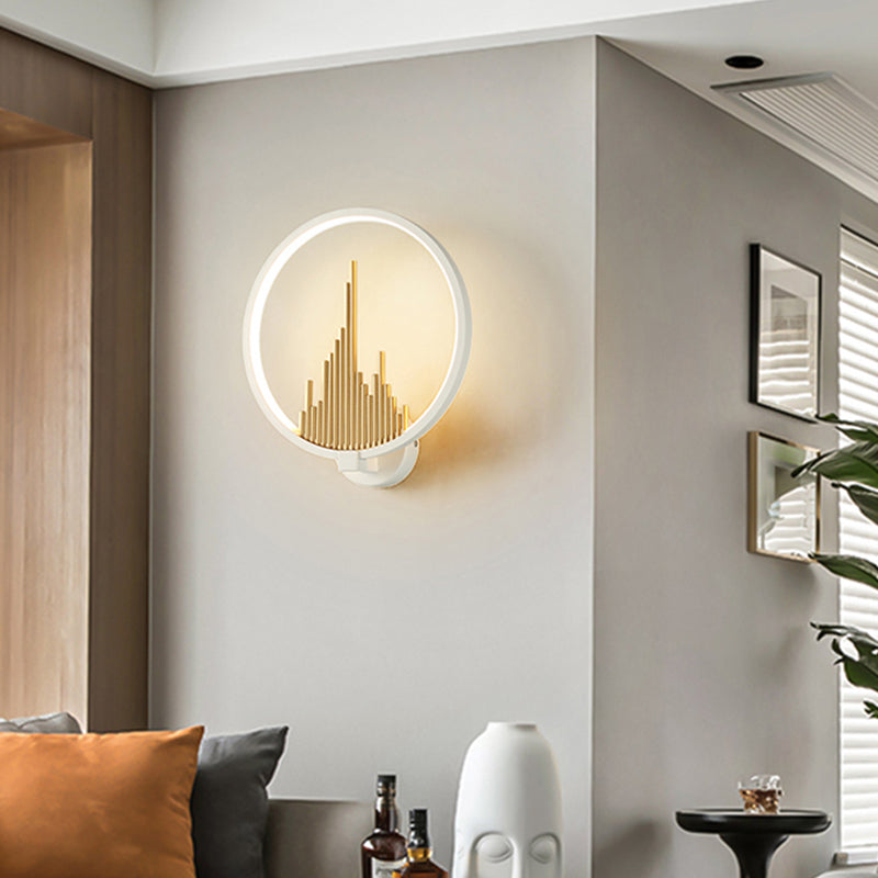 Lisslune | Acrylic Halo Ring LED Wall Light Modern Wall Mounted Lamp in Black/White with Mountain Pattern, Warm Light