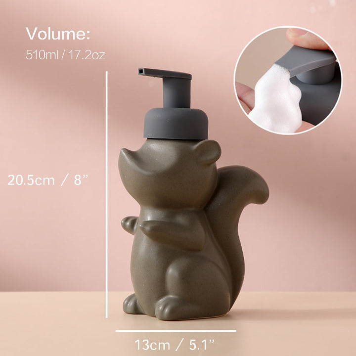 Lisslune | Ceramic Soap Dispenser, Squirrel Foam Pump Bathroom Bottle, Animal Design, Refillable Reusable Lotion Pump for Bathroom Kitchen, 510ml/17.2oz