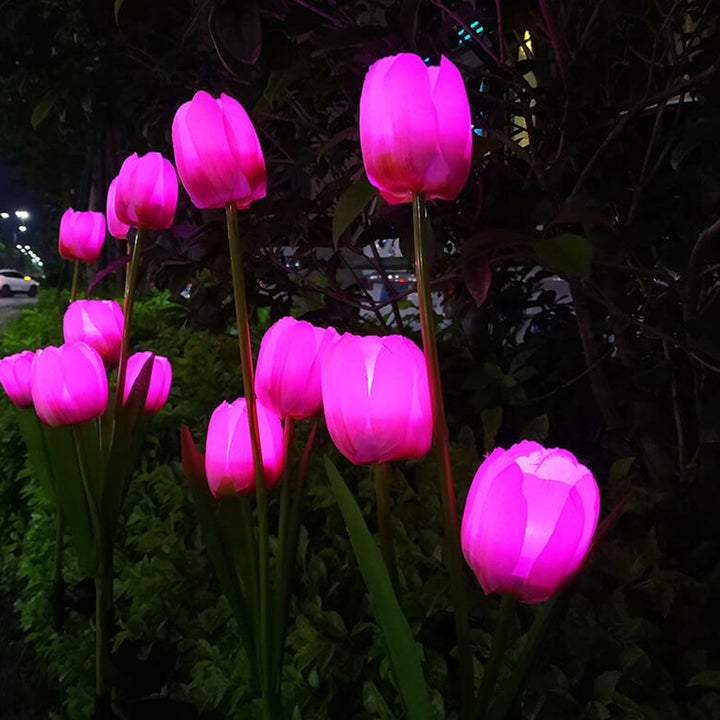 Lisslune | Solar Tulip Lawn Light Outdoor Garden LED Tulip Flower Light Ground Stake Landscape Light
