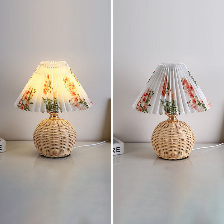 Lisslune | RattaLume Nordic LED Table Lamp | Woven Rattan & Foldable Fabric Shade | Mood Light | Decor for the Bedroom
