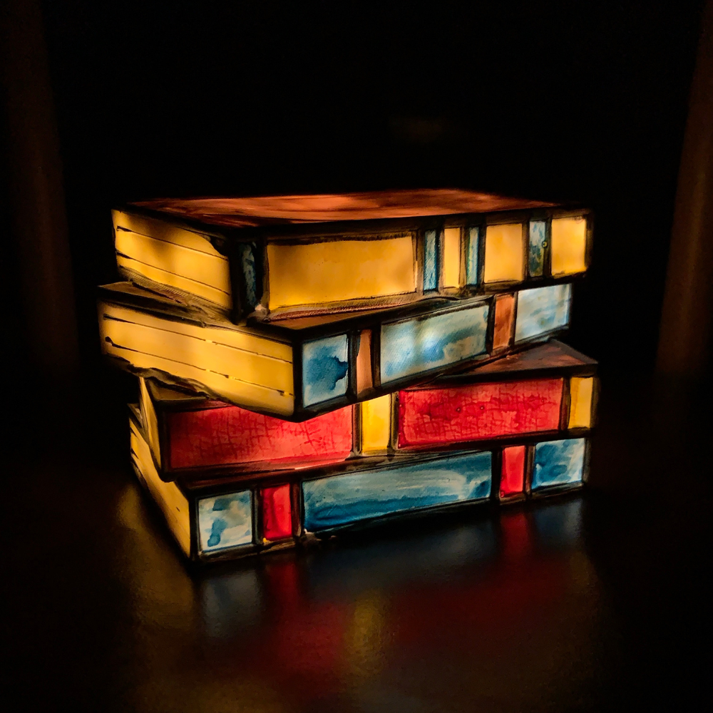 Lisslune | LumeNova Stained Glass Book Lamp | LED Table Light | Mood Light | Decorative Lighting for Home