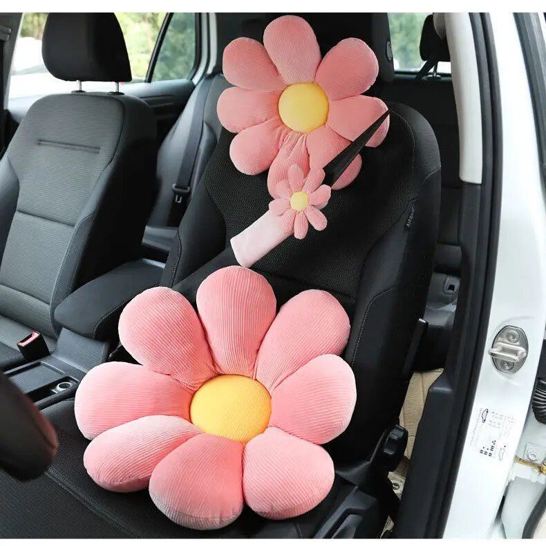 Lisslune | Soft Flower Car Neck and Waist Cushion with Seatbelt Shoulder Pad
