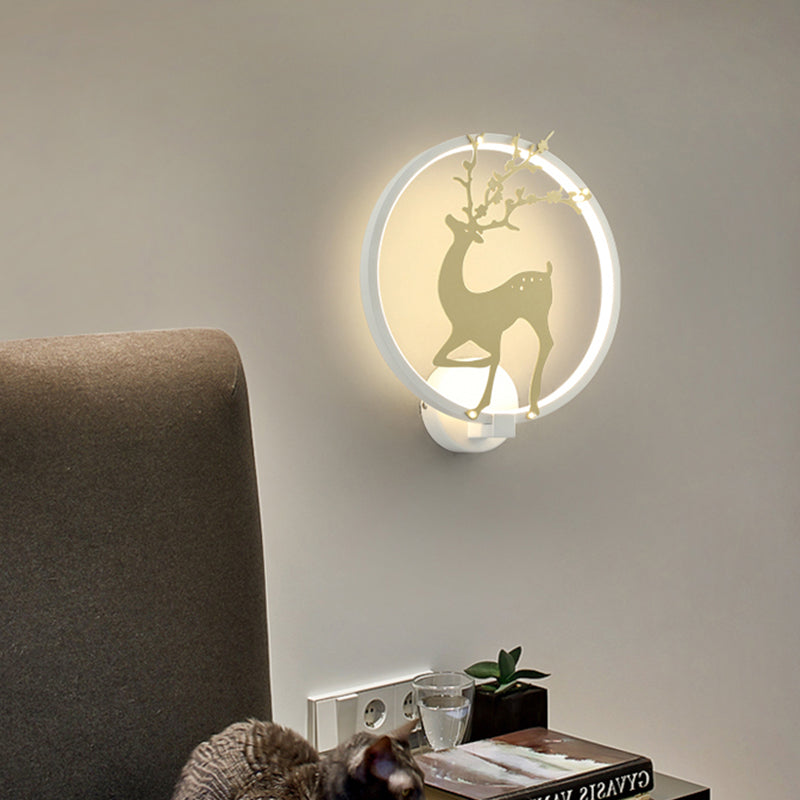 Lisslune | Contemporary Black/White Acrylic Ring Wall Light LED Wall Mount Lighting Ideas with Sika Deer Pattern
