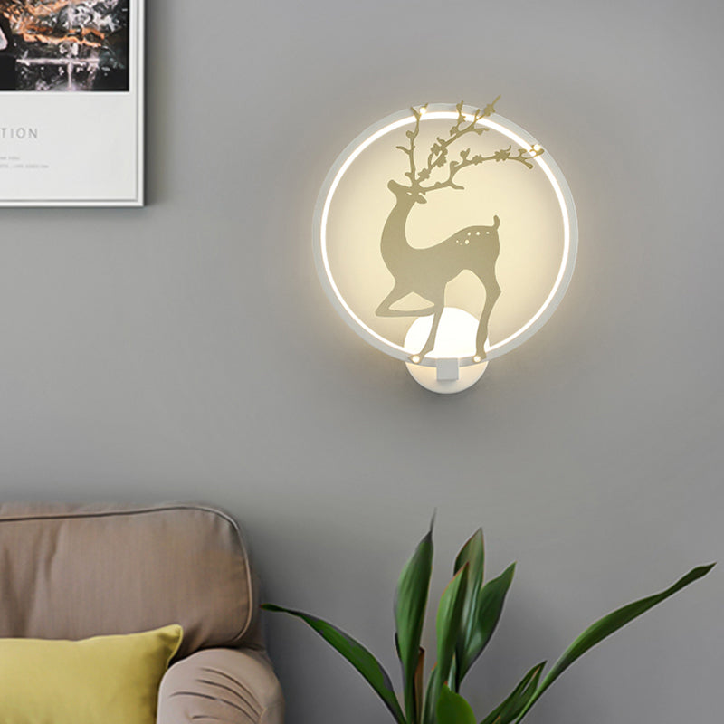 Lisslune | Contemporary Black/White Acrylic Ring Wall Light LED Wall Mount Lighting Ideas with Sika Deer Pattern