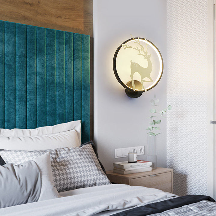 Lisslune | Contemporary Black/White Acrylic Ring Wall Light LED Wall Mount Lighting Ideas with Sika Deer Pattern