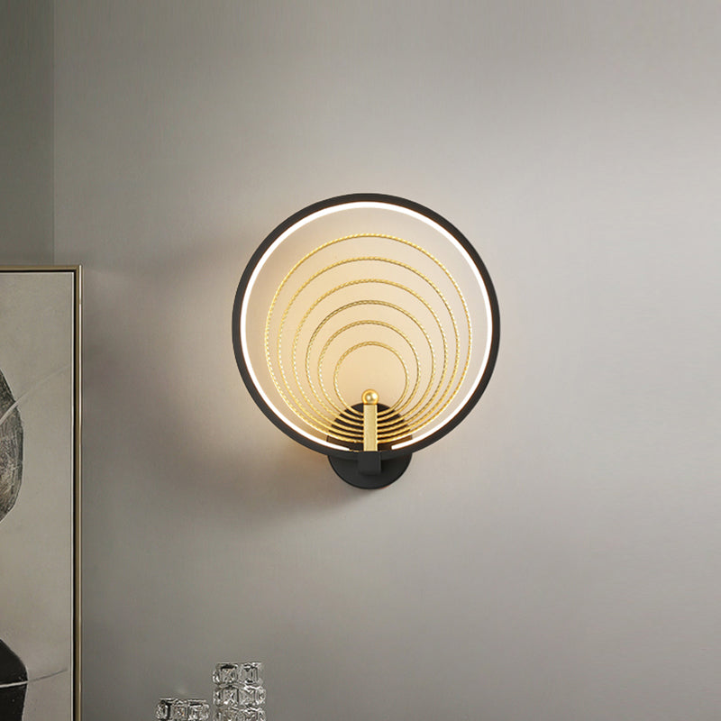 Lisslune | Bedroom LED Wall Light Black/White Nightstand Wall Light with Halo Ring Acrylic Shade