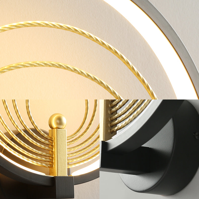 Lisslune | Bedroom LED Wall Light Black/White Nightstand Wall Light with Halo Ring Acrylic Shade