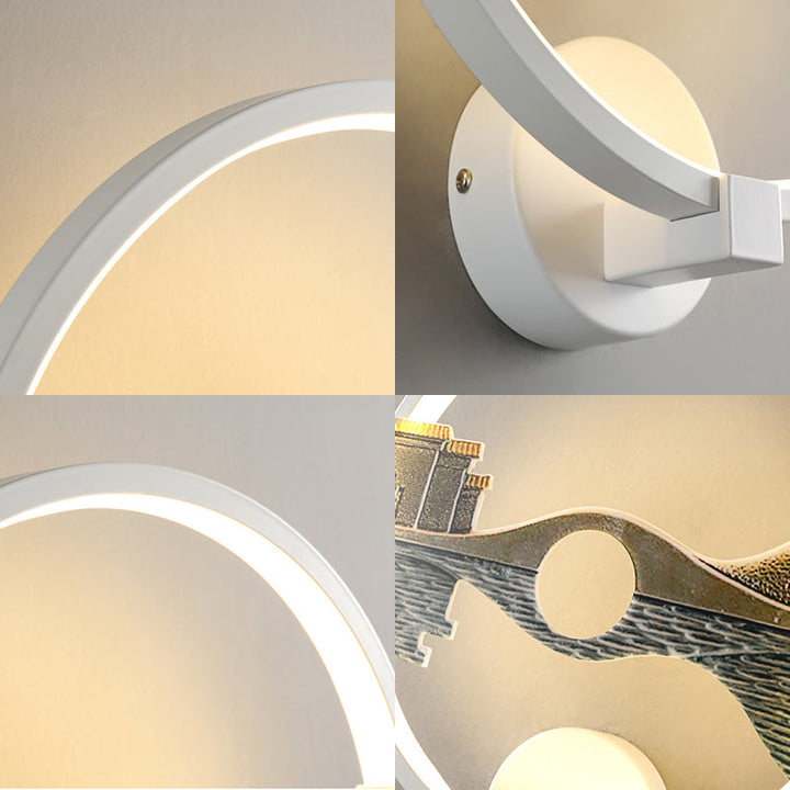 Lisslune | Black/White Round Wall Light LED Acrylic Wall Mount Lamp with Chinese Landscape Pattern, 12 Diameter"