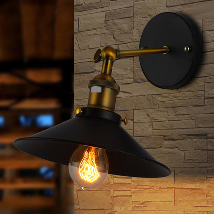 Lisslune | Cone-shaped metal wall lighting antique 1-light hallway wall-mounted light in black