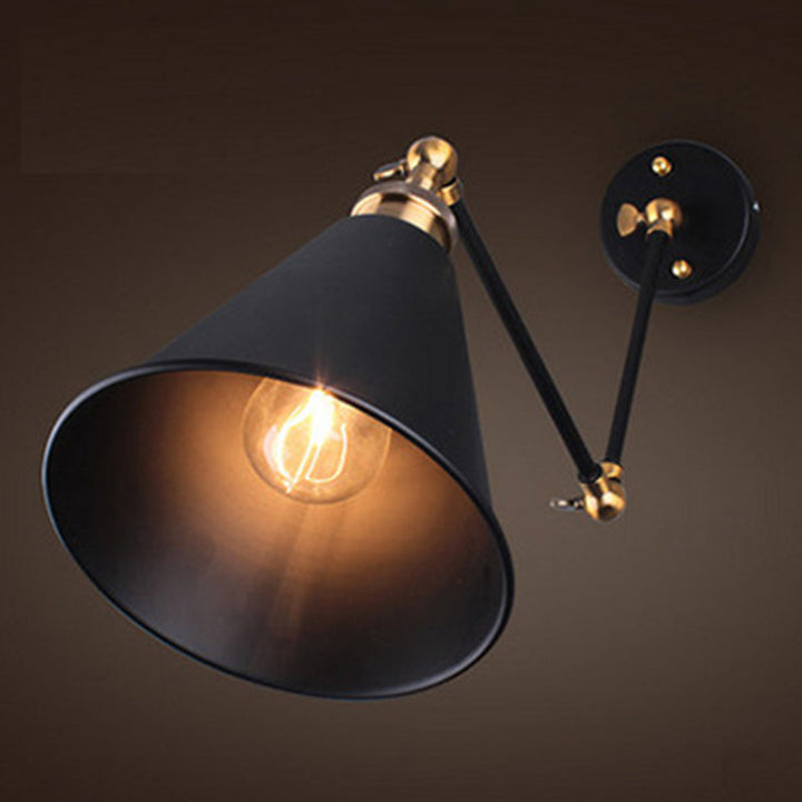 Lisslune | Black Umbrella Shade Folding Wall Lamp Retro Style Single Bulb Restaurant Wall Lighting Fixture