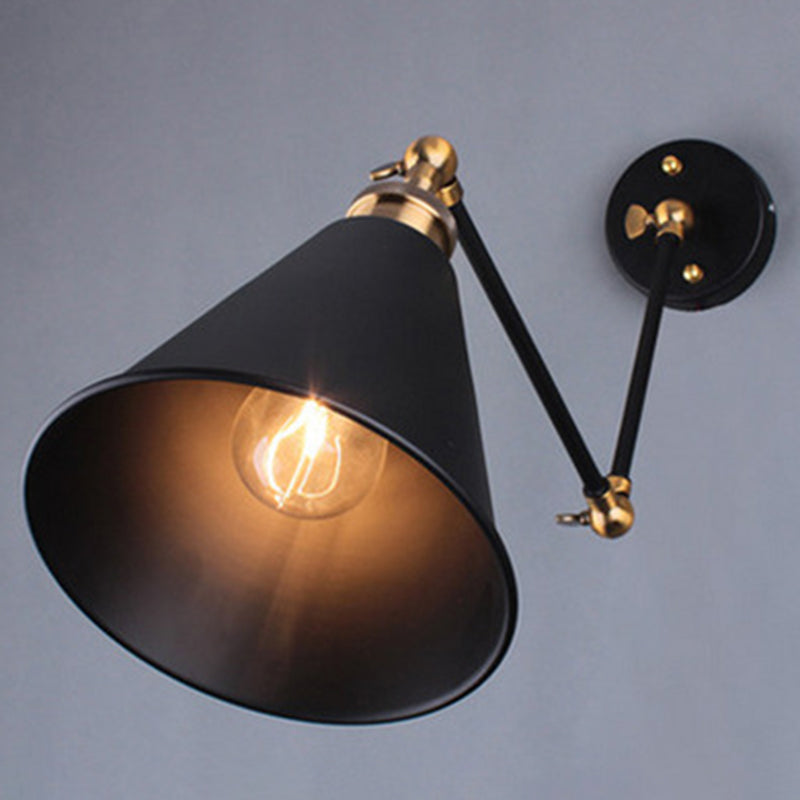 Lisslune | Black Umbrella Shade Folding Wall Lamp Retro Style Single Bulb Restaurant Wall Lighting Fixture