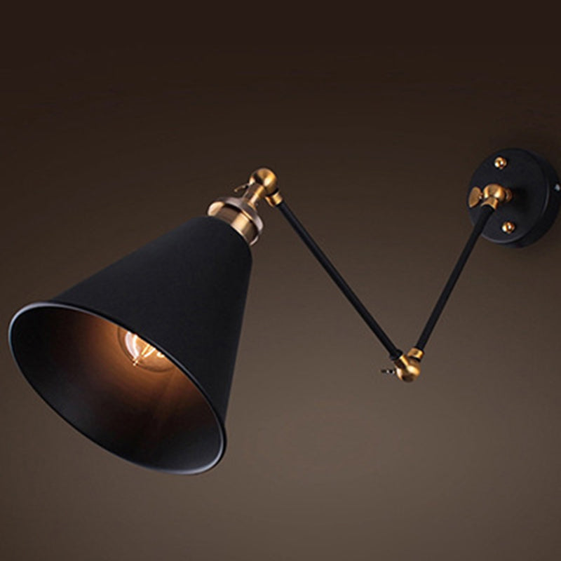 Lisslune | Black Umbrella Shade Folding Wall Lamp Retro Style Single Bulb Restaurant Wall Lighting Fixture