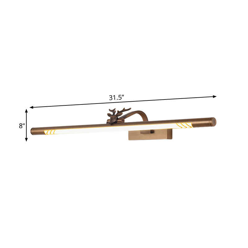 Skørter | Metal Brass Vanity Light Fixture Tube LED 19.5"/27"/31.5" W Traditional Wall Lamp in White/Warm Light