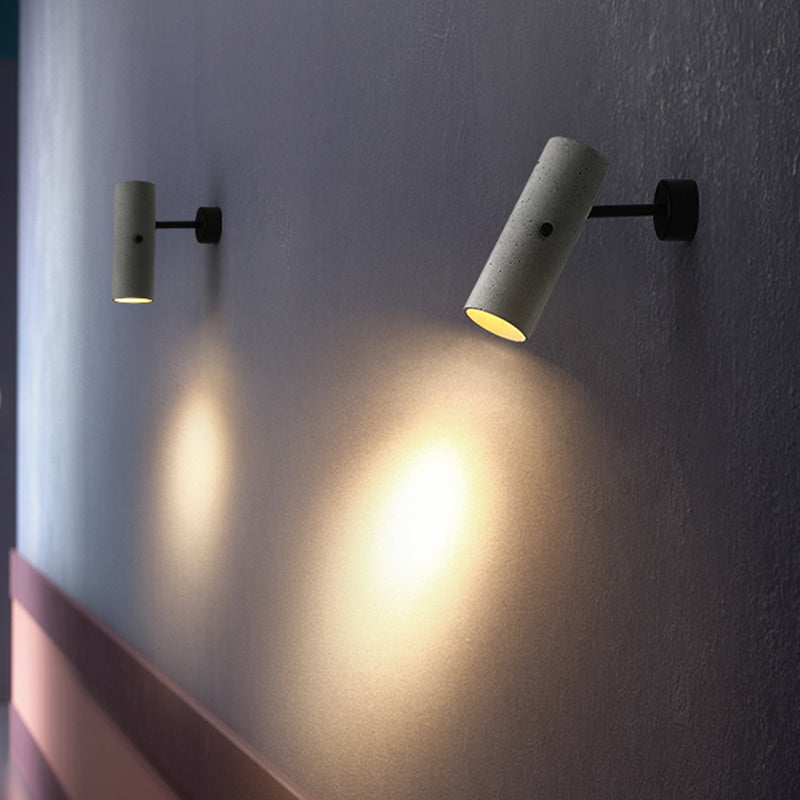 Lisslune | Cylindrical Shade Cement Wall Spotlight Minimalist Gray LED Wall Light