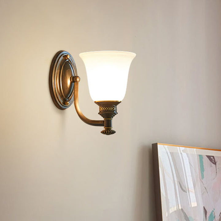 Skørter | Bell Shade Frosted Glass Wall Lamp Vintage Corridor Wall Mount Lamp in Black