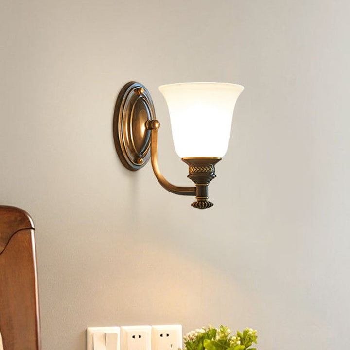 Skørter | Bell Shade Frosted Glass Wall Lamp Vintage Corridor Wall Mount Lamp in Black