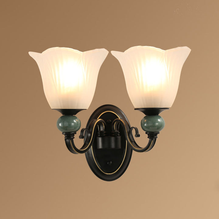 Skørter | Ribbed Glass Flower Wall Lighting Retro Style Living Room Wall Mount Light in Black