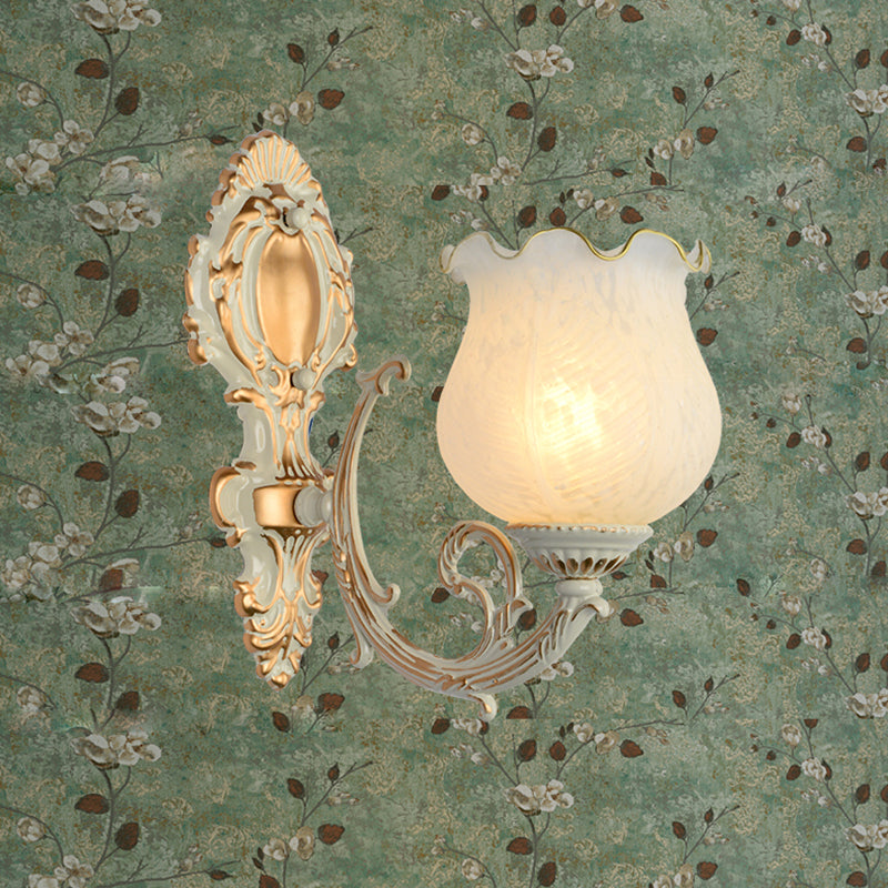 Skørter | Bud Shade Living Room Wall Lamp rustic style ruffled glass white wall lighting unit