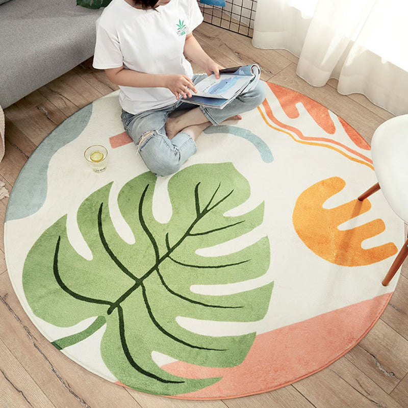 Lisslune | Cute Kids Room Carpet Multi color Plant Printed Area Rug Polyester Non-Slip Rug Machine Washable Carpet