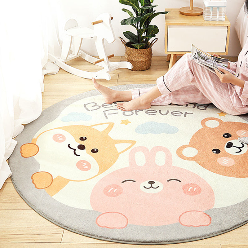 Lisslune | Cute Animal Pattern Rug Multi-Color Synthetic Rug Anti-Slip Back Washable Rug for Kids Room