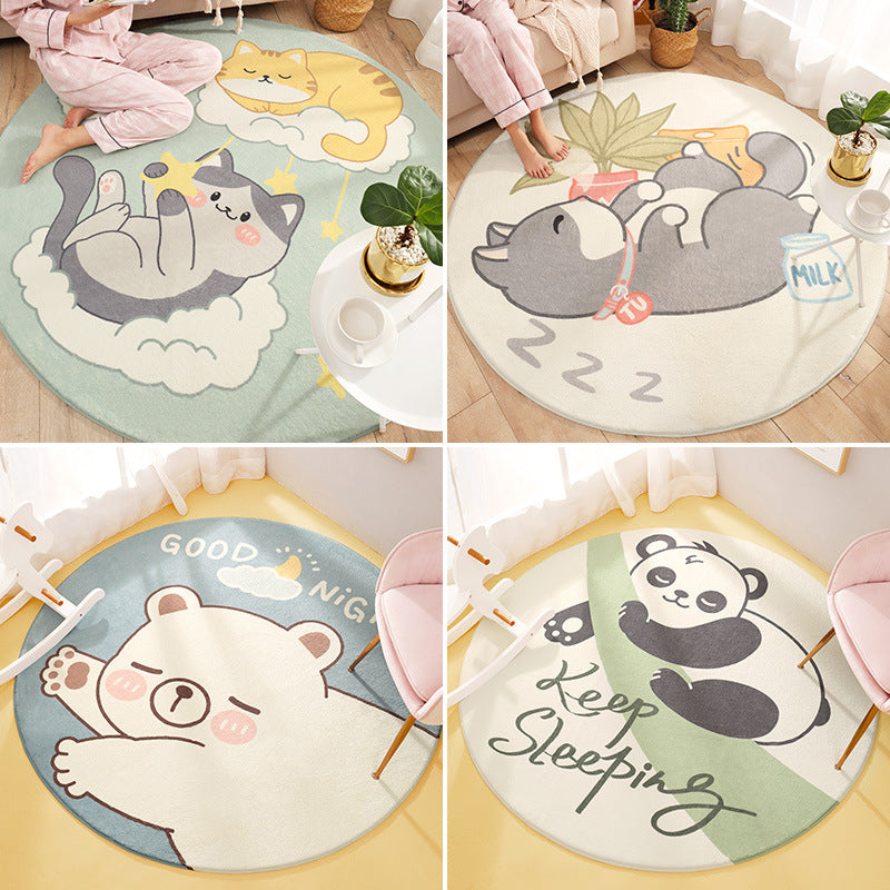 Lisslune | Cute Animal Pattern Rug Multi-Color Synthetic Rug Anti-Slip Back Washable Rug for Kids Room
