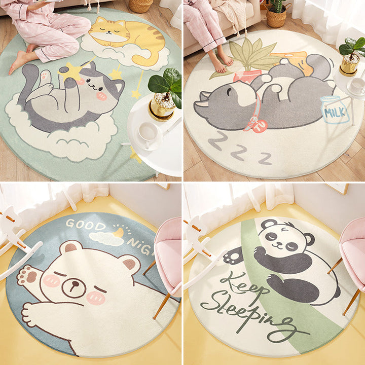 Lisslune | Cute Animal Pattern Rug Multi-Color Synthetic Rug Anti-Slip Back Washable Rug for Kids Room