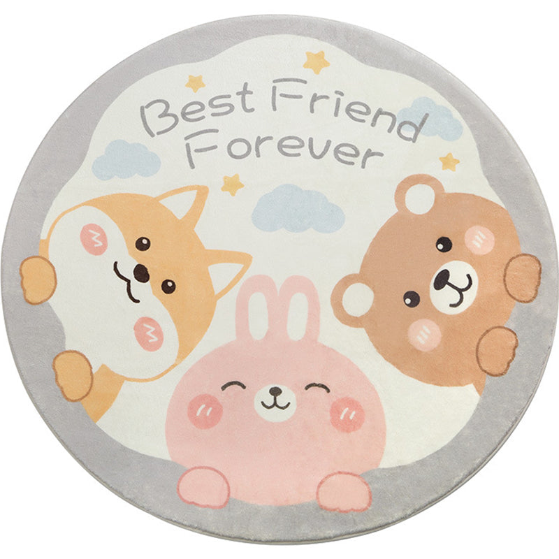 Lisslune | Cute Animal Pattern Rug Multi-Color Synthetic Rug Anti-Slip Back Washable Rug for Kids Room