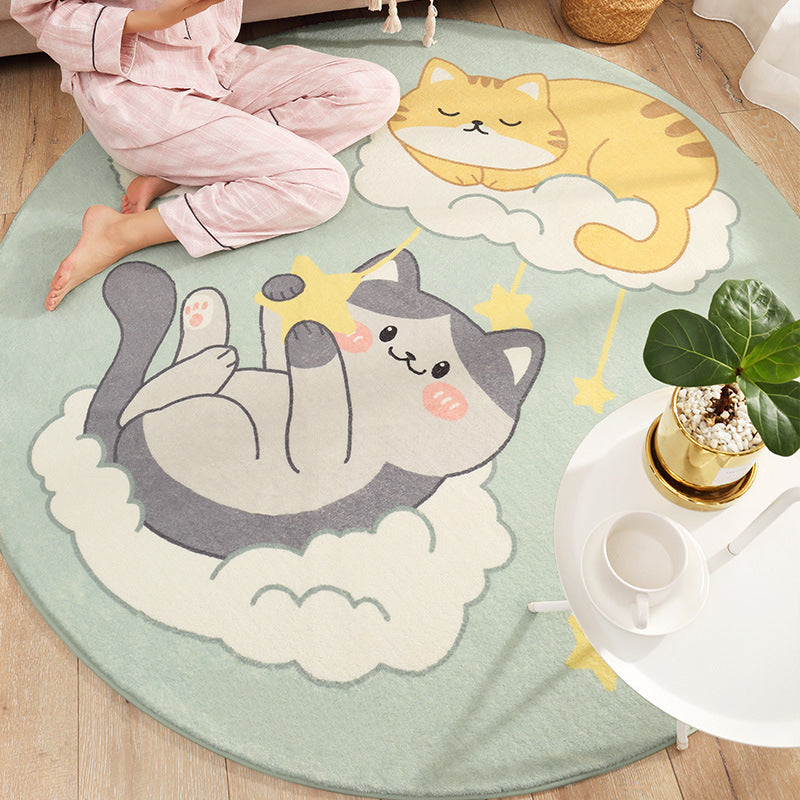 Lisslune | Cute Animal Pattern Rug Multi-Color Synthetic Rug Anti-Slip Back Washable Rug for Kids Room