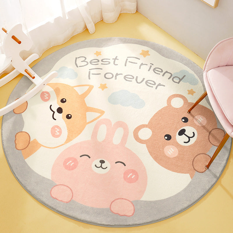 Lisslune | Cute Animal Pattern Rug Multi-Color Synthetic Rug Anti-Slip Back Washable Rug for Kids Room