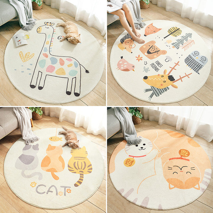 Lisslune | Multicolored Kids Carpet Novelty Cartoon Animal Pattern Rug Polyester Non-Slip Back Machine Washable Rug