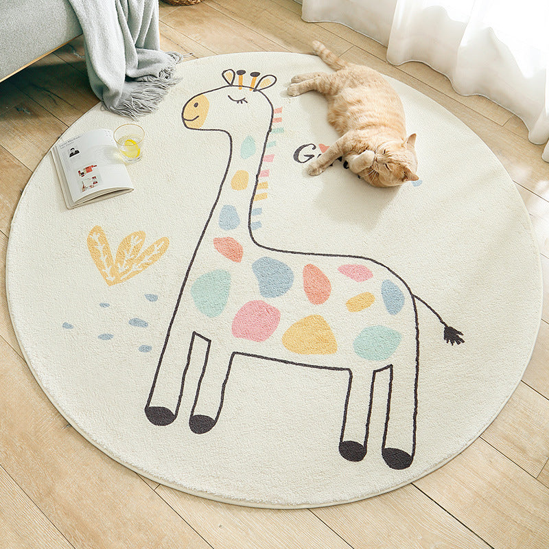Lisslune | Multicolored Kids Carpet Novelty Cartoon Animal Pattern Rug Polyester Non-Slip Back Machine Washable Rug