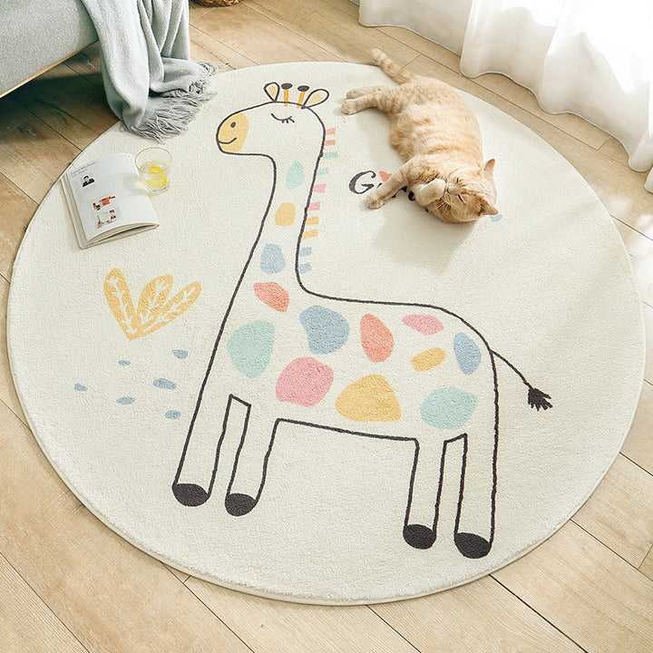 Lisslune | Multicolored Kids Carpet Novelty Cartoon Animal Pattern Rug Polyester Non-Slip Back Machine Washable Rug