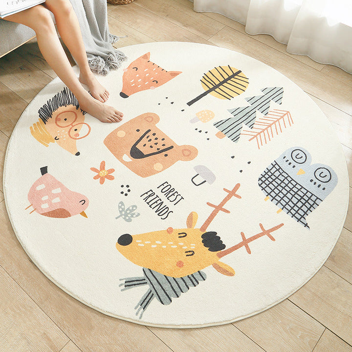 Lisslune | Multicolored Kids Carpet Novelty Cartoon Animal Pattern Rug Polyester Non-Slip Back Machine Washable Rug