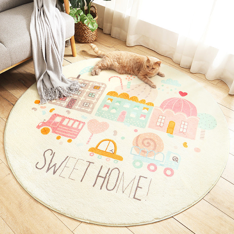 Lisslune | Multicolored Kids Carpet Novelty Cartoon Animal Pattern Rug Polyester Non-Slip Back Machine Washable Rug