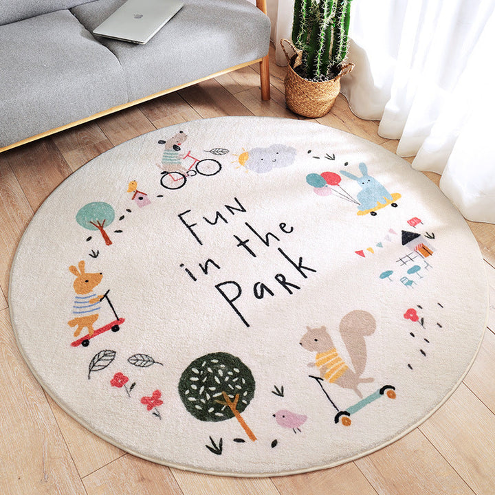 Lisslune | Multicolored Kids Carpet Novelty Cartoon Animal Pattern Rug Polyester Non-Slip Back Machine Washable Rug