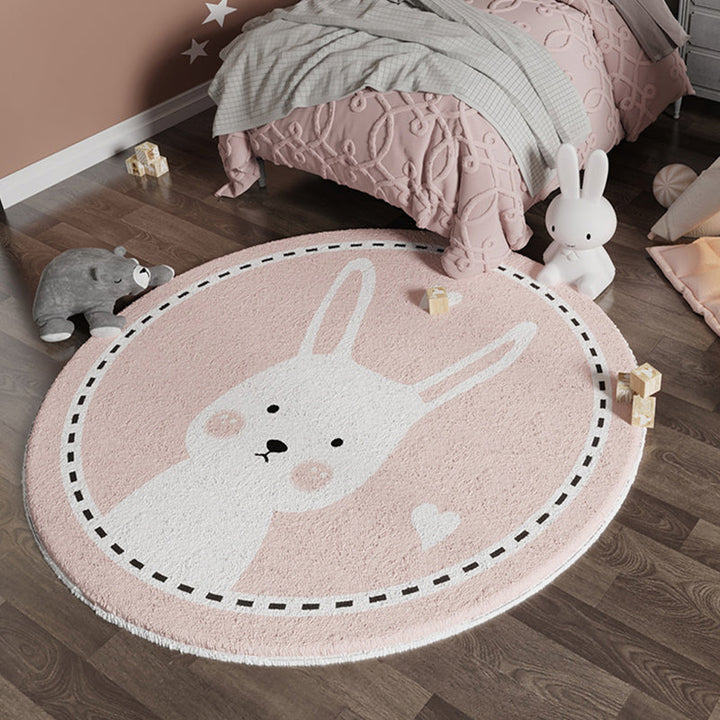 Lisslune | Casual Multi-Color Sweet Rug Cotton Blend Cartoon Rabbit Print Rug Pet Friendly Easy Care Rug for Children's Room