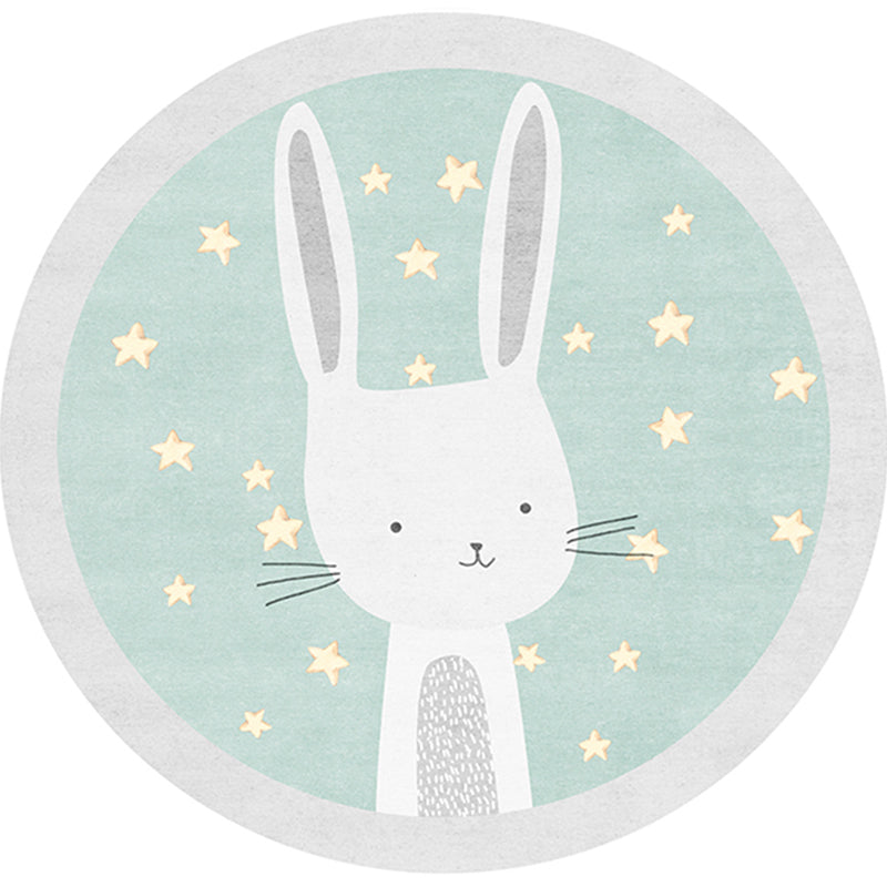 Lisslune | Casual Multi-Color Sweet Rug Cotton Blend Cartoon Rabbit Print Rug Pet Friendly Easy Care Rug for Children's Room