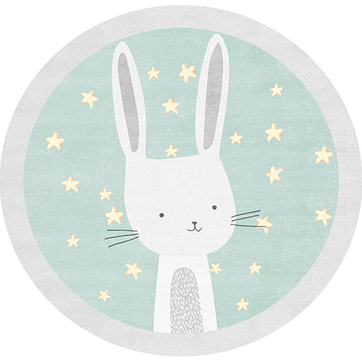 Lisslune | Casual Multi-Color Sweet Rug Cotton Blend Cartoon Rabbit Print Rug Pet Friendly Easy Care Rug for Children's Room