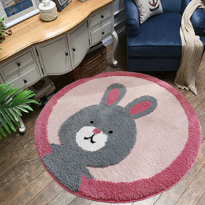 Lisslune | Casual Multi-Color Sweet Rug Cotton Blend Cartoon Rabbit Print Rug Pet Friendly Easy Care Rug for Children's Room