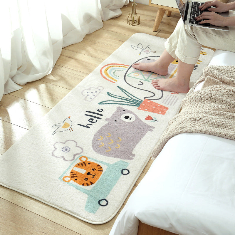 Lisslune | Casual Living Room Rug Multicolored Cartoon Plant Pattern Rug Synthetic Pet-Friendly Non-Slip Rug