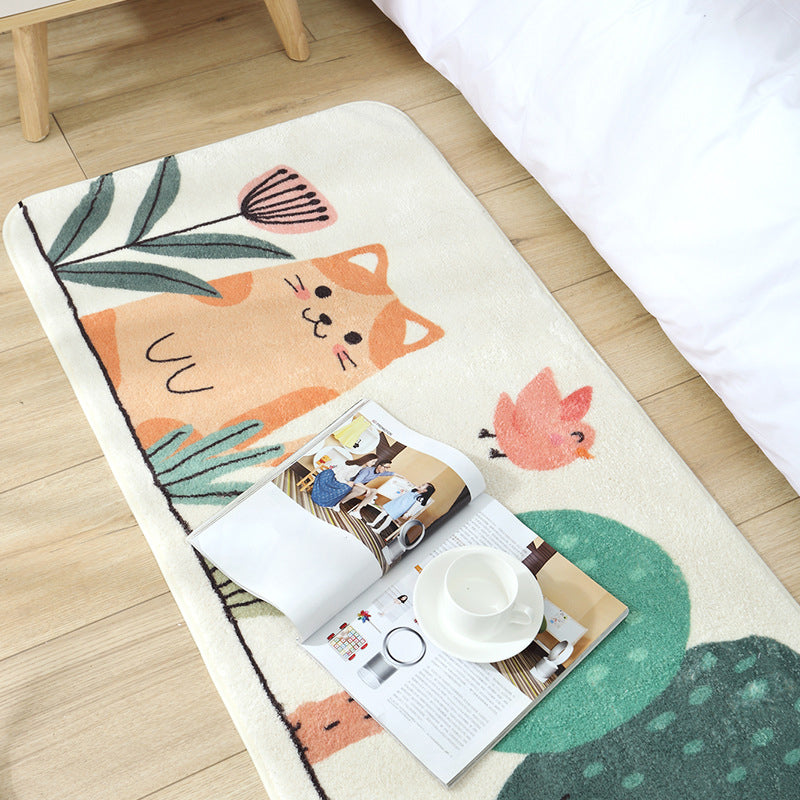 Lisslune | Casual Living Room Rug Multicolored Cartoon Plant Pattern Rug Synthetic Pet-Friendly Non-Slip Rug