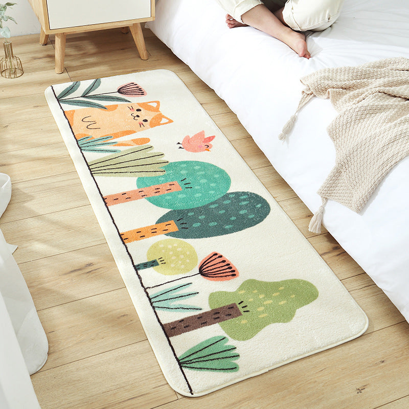 Lisslune | Casual Living Room Rug Multicolored Cartoon Plant Pattern Rug Synthetic Pet-Friendly Non-Slip Rug